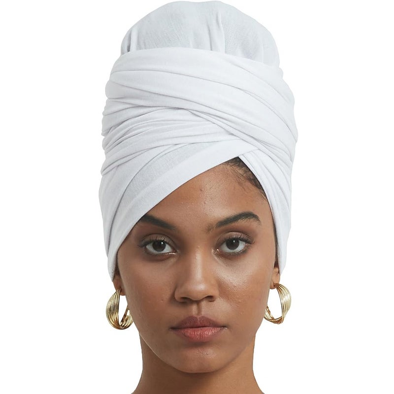 corciova White Long Soft Head Wrap Turban Headband for Black Women Two Way Stretch Fashion African Head Covering Jersey Hijab Scarf - Image 1