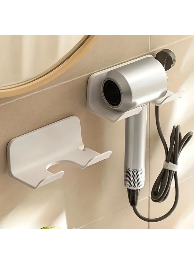 White Wall Mounted Hair Dryer Holder No Drill Easy Installation Bathroom Organizer - Image 1