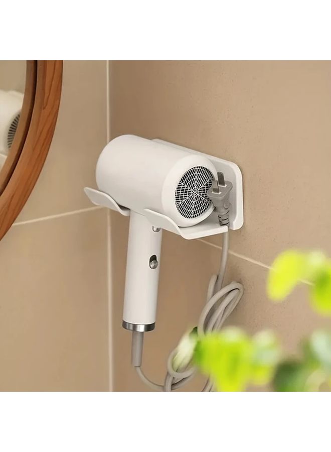 White Wall Mounted Hair Dryer Holder No Drill Easy Installation Bathroom Organizer - Image 4