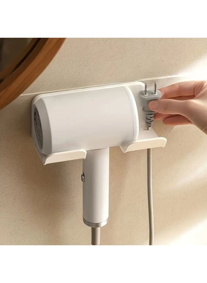 White Wall Mounted Hair Dryer Holder No Drill Easy Installation Bathroom Organizer - Image 2