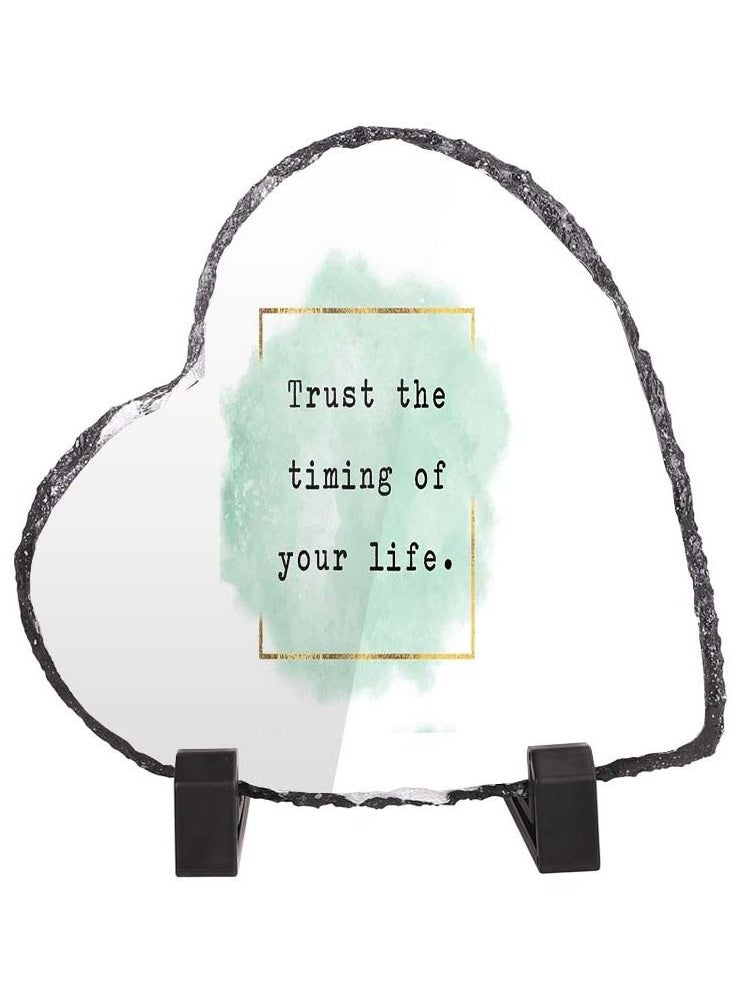 Service Zone - Protective Printed White Heart Shape Marble Photo Frame for Table Top Trust The Timing Of Your Life - Image 1