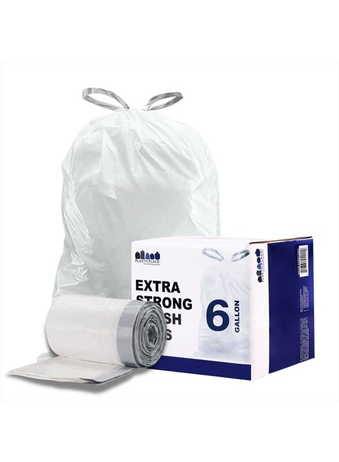 Plasticplace أكياس قمامة سعة 6 جالون، 0.7 مل، أكياس قمامة بيضاء بسلك سحب، 17" × 20" (100 قطعة) - Image 1