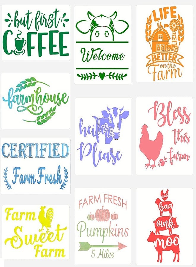 Devasya Crafts 10 Pieces Farm Reusable Stencils Farmhouse Stencils Farm Theme for Painting, Furniture, Wood Signs, Crafts, Wall,2 Sizes and 10 Patterns - Image 1