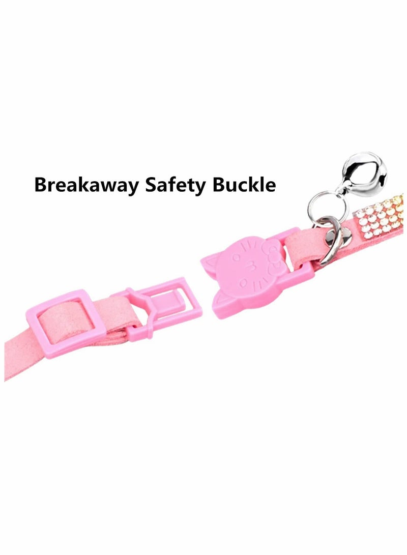 Cat Collar Adjustable Cat Collar Breakaway Cat Collar Bling Diamond Rhinestone with Bell Adjustable for Cats and Kitten F M (Pink) - Image 2