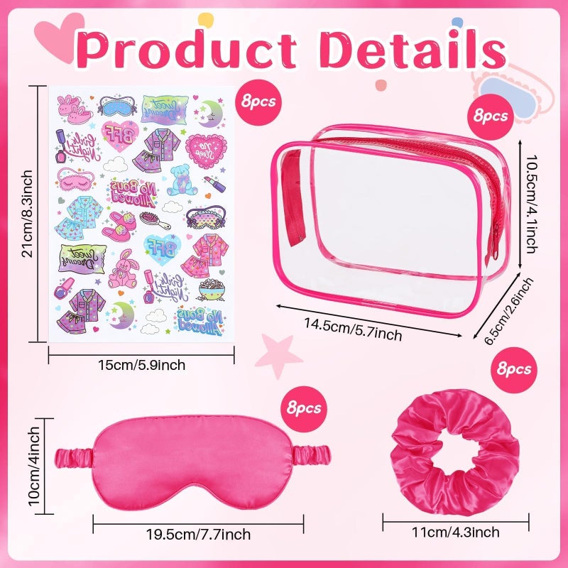 Ylolul 16 Pcs Spa Sleepover Party Supplies For Girls Makeup Party Favor With Hair Scrunchies Clear Cosmetic Bags Eye Masks Sleepover Temporary Tattoos For Slumber Spa Essentials Favors Gift - Image 3