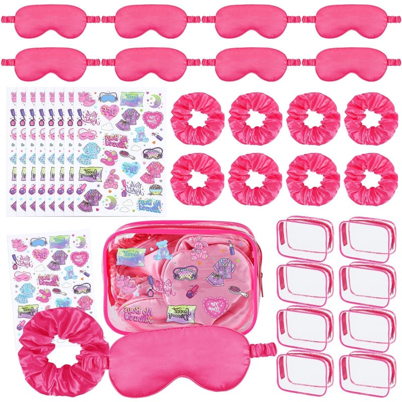 Ylolul 16 Pcs Spa Sleepover Party Supplies For Girls Makeup Party Favor With Hair Scrunchies Clear Cosmetic Bags Eye Masks Sleepover Temporary Tattoos For Slumber Spa Essentials Favors Gift - Image 1