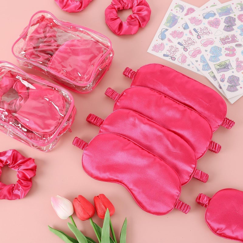 Ylolul 16 Pcs Spa Sleepover Party Supplies For Girls Makeup Party Favor With Hair Scrunchies Clear Cosmetic Bags Eye Masks Sleepover Temporary Tattoos For Slumber Spa Essentials Favors Gift - Image 4