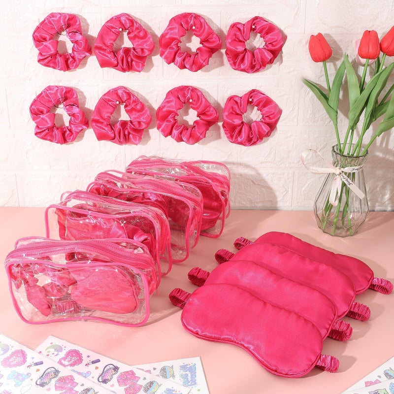 Ylolul 16 Pcs Spa Sleepover Party Supplies For Girls Makeup Party Favor With Hair Scrunchies Clear Cosmetic Bags Eye Masks Sleepover Temporary Tattoos For Slumber Spa Essentials Favors Gift - Image 2