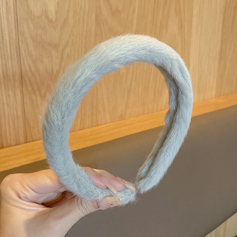 Generic Candy Color Mao Hair Hoop Womens Autumn and Winter Plush Face Washing Special Headband Hair Bundle Non-slip Hair Stamp Outgoing All-match Headwear Gray Bean Green