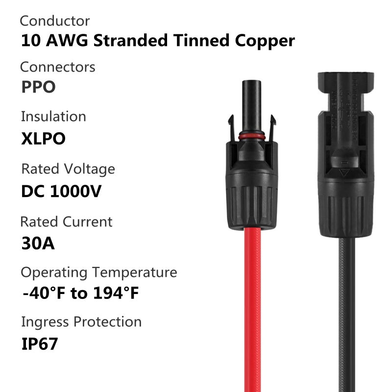 SOYAN Solar Connectors Y Branch Parallel Adapter 10AWG Cable for Solar Panel (Red & Black) - Image 2