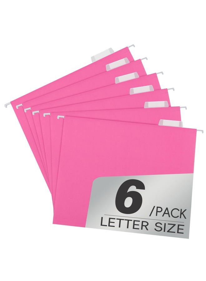 pmybupo 6 Pack Pink Hanging File Folders with Pocket,Letter Size Decorative File Folder Cute Pretty Hanging Folder for Office Home School with 1/5-Cut Adjustable Tabs - Image 1