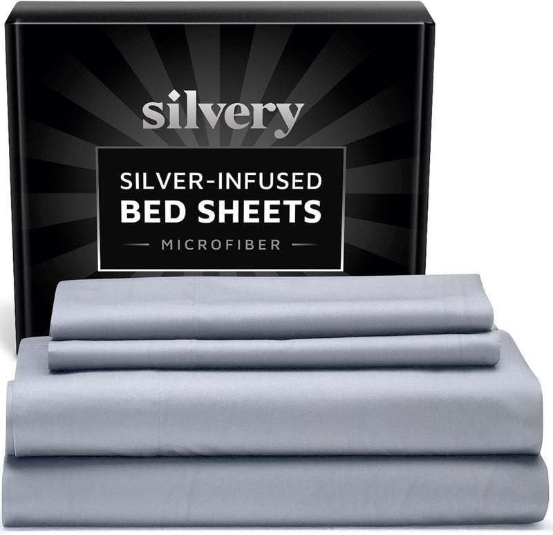 Silvery Silver Infused Bed Sheets Set - Ultra-Soft Temperature-Regulating Fabric with Self-Cleaning Technologyâ„¢ That Stays Fresh 3X Longer for Hygienic Sleep (Gray, Full) - Image 1