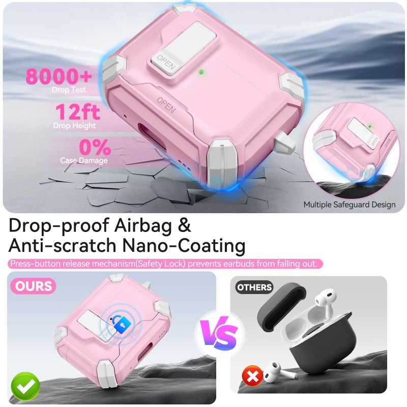 Ekoonpft for AirPods Pro 2 Case with Secure Lock & Phone Stand, Compatible with MagSafe, Pink Cover for Apple AirPods Pro 2nd/1st Generation, Shock Protective Airpod Cases with Cleaner, Keychain, Auto-Open - Image 5