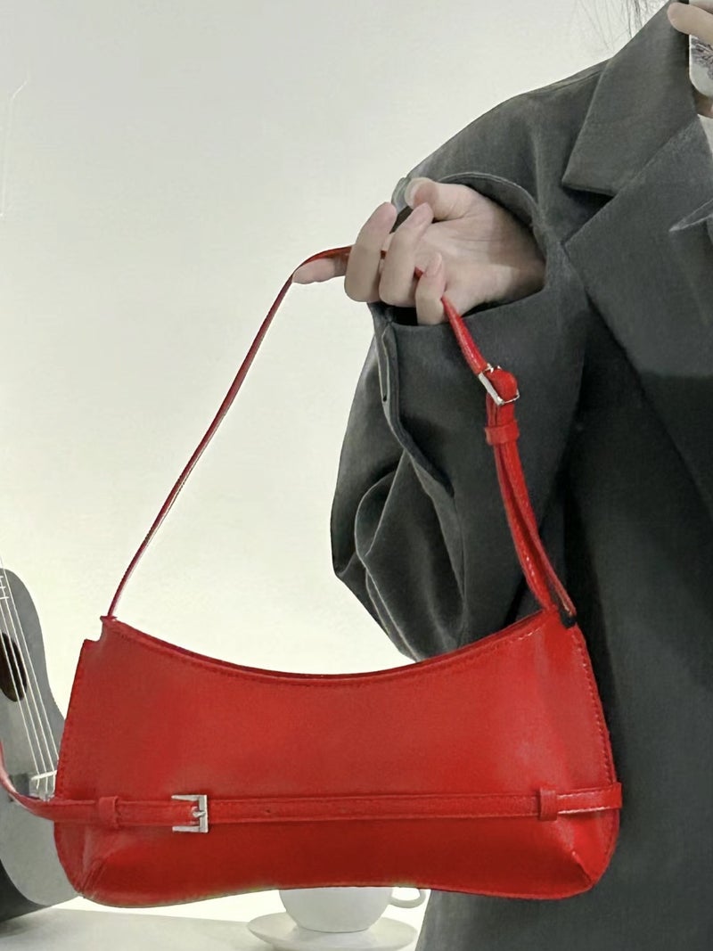 2024 Chic French Baguette Shoulder Bag Red Red - Image 1