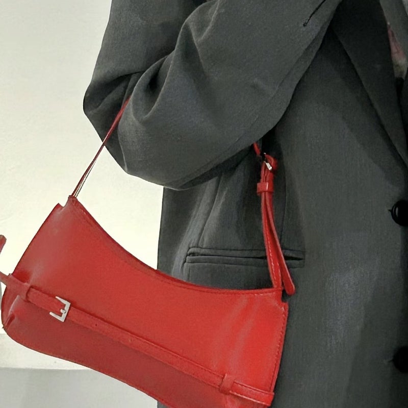 2024 Chic French Baguette Shoulder Bag Red Red - Image 4