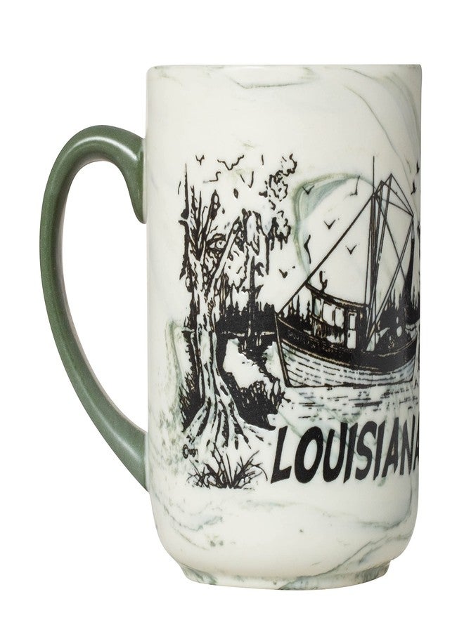 Artisan Owl Louisiana State Bayou Swamp Design Etched Green Swirl Souvenir Coffee Mug - Image 1