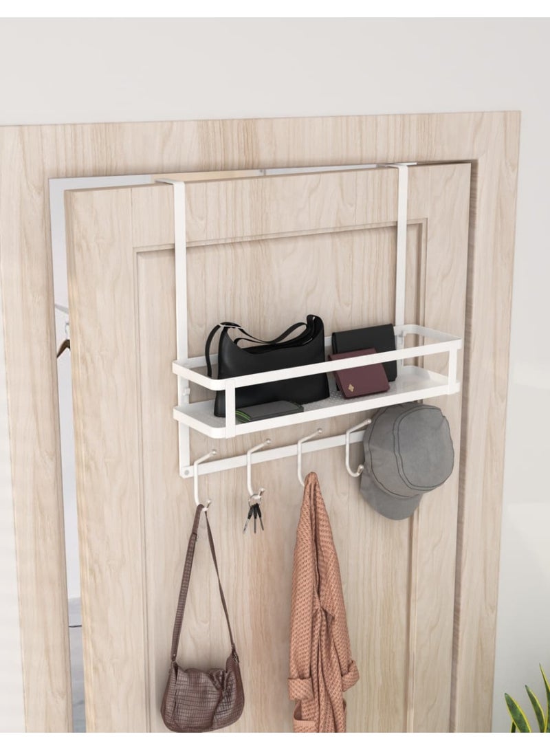 Smart Storage ⭐Over The Door 2-Layer Hanger with Hooks – Carbon Steel Door Organizer Rack for Clothes, Bags & Towels – Space Saving Storage Shelf White. - Image 4