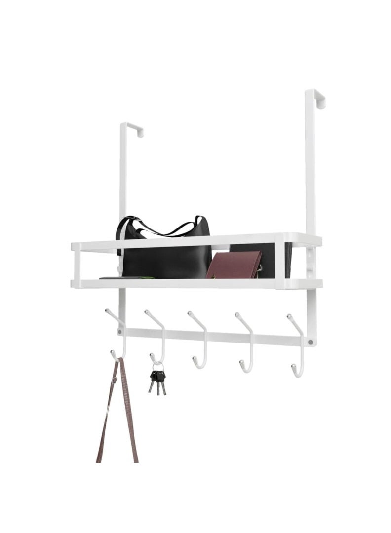 Smart Storage ⭐Over The Door 2-Layer Hanger with Hooks – Carbon Steel Door Organizer Rack for Clothes, Bags & Towels – Space Saving Storage Shelf White. - Image 2