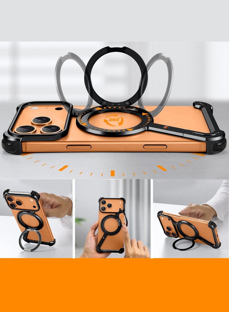 360° Rotating Magnetic Kickstand Holder for iPhone 17 Pro – Slim Metal Frame, Shockproof Protection - Black - Image 4