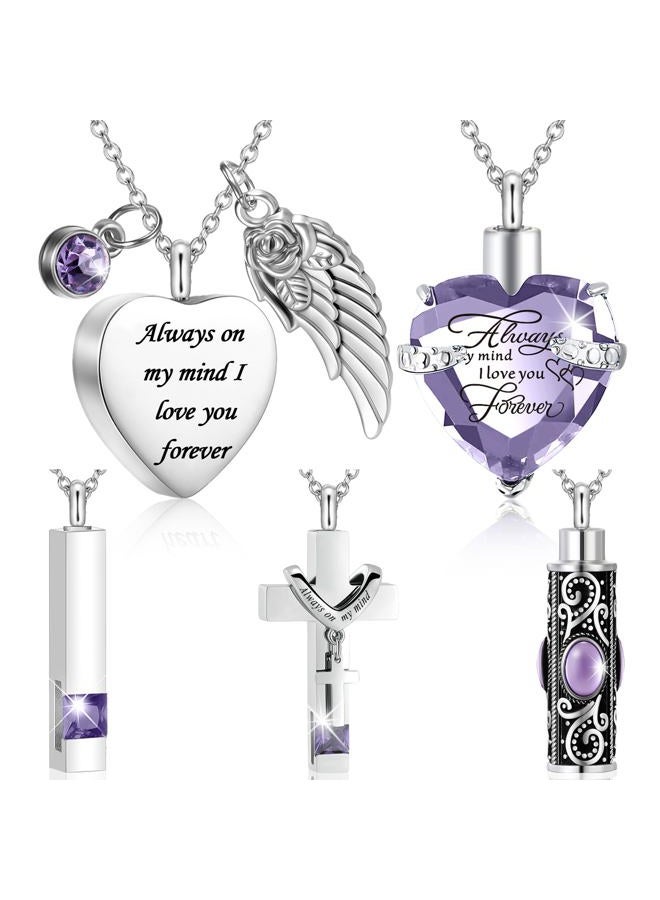Fumete 5 Pcs Urn Necklace for Ashes Cremation Keepsake Necklace for Ashes of Loved Heart Cross Cubic Stainless Steel Memorial Locket Urn Keepsake Jewelry for Women Men, 5 Styles, 4.72 inches - Image 1
