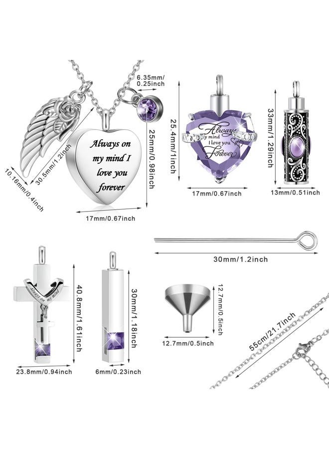 Fumete 5 Pcs Urn Necklace for Ashes Cremation Keepsake Necklace for Ashes of Loved Heart Cross Cubic Stainless Steel Memorial Locket Urn Keepsake Jewelry for Women Men, 5 Styles, 4.72 inches - Image 2
