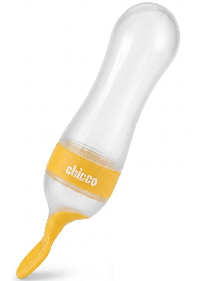 Chicco Silicone Baby Spoon Feeder Bottle 90ML BPA Free Squeeze Feeding Bottle for Puree Cereal and Baby Food Weaning Baby Food Dispensing Spoon Bottle with Dust Cover Soft Silicone Feeder for Infants Toddlers and Travel Feeding - Orange - Image 1