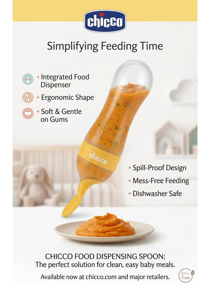 Chicco Silicone Baby Spoon Feeder Bottle 90ML BPA Free Squeeze Feeding Bottle for Puree Cereal and Baby Food Weaning Baby Food Dispensing Spoon Bottle with Dust Cover Soft Silicone Feeder for Infants Toddlers and Travel Feeding - Orange - Image 3