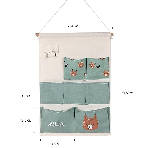 SHOPECOM Hanging Organizer Bag with Pockets Cotton Linen Wall Door Mounted for Bedroom Living Room Bathroom Kitchen Office Wall Door Hanging Storage Bag - Image 2