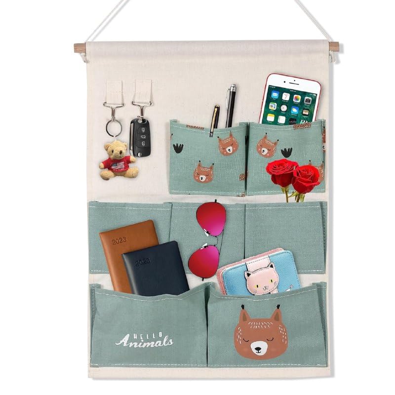 SHOPECOM Hanging Organizer Bag with Pockets Cotton Linen Wall Door Mounted for Bedroom Living Room Bathroom Kitchen Office Wall Door Hanging Storage Bag - Image 1