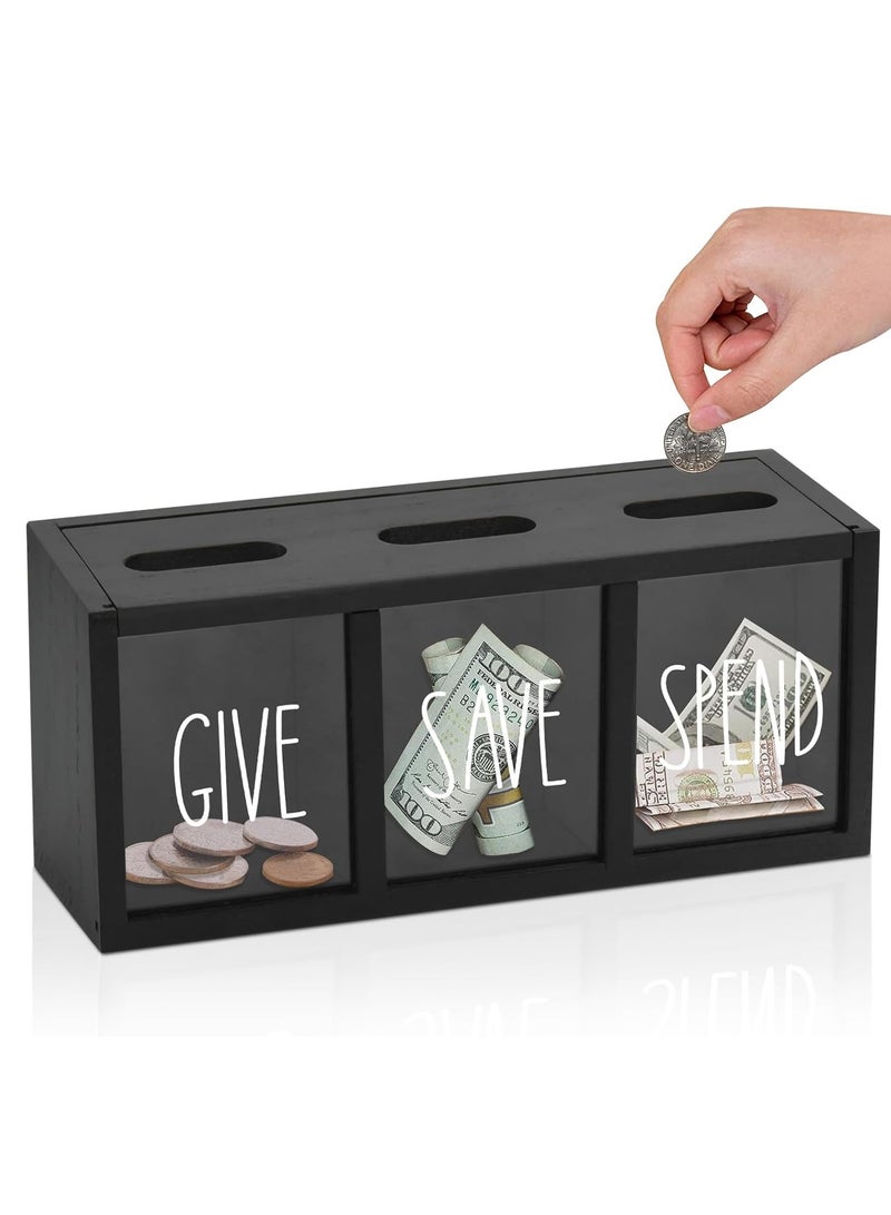 Relex Wooden Piggy Bank for Adults Kids, Money Saving Box, Sturdy Money Saving Jar for Cash Coin, Visualized Piggy Bank for Bedroom, Living Room, Laundry Room, Countertop, Box for Change Storage(Black) - Image 1