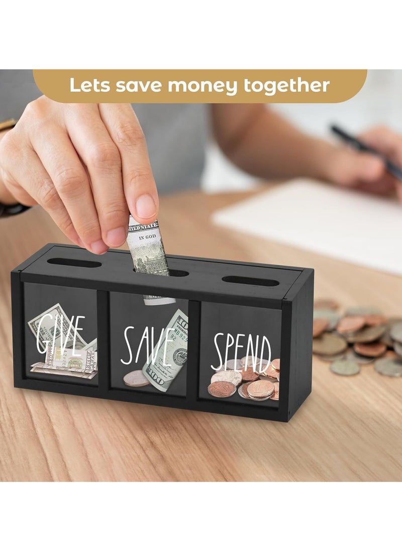 Relex Wooden Piggy Bank for Adults Kids, Money Saving Box, Sturdy Money Saving Jar for Cash Coin, Visualized Piggy Bank for Bedroom, Living Room, Laundry Room, Countertop, Box for Change Storage(Black) - Image 2