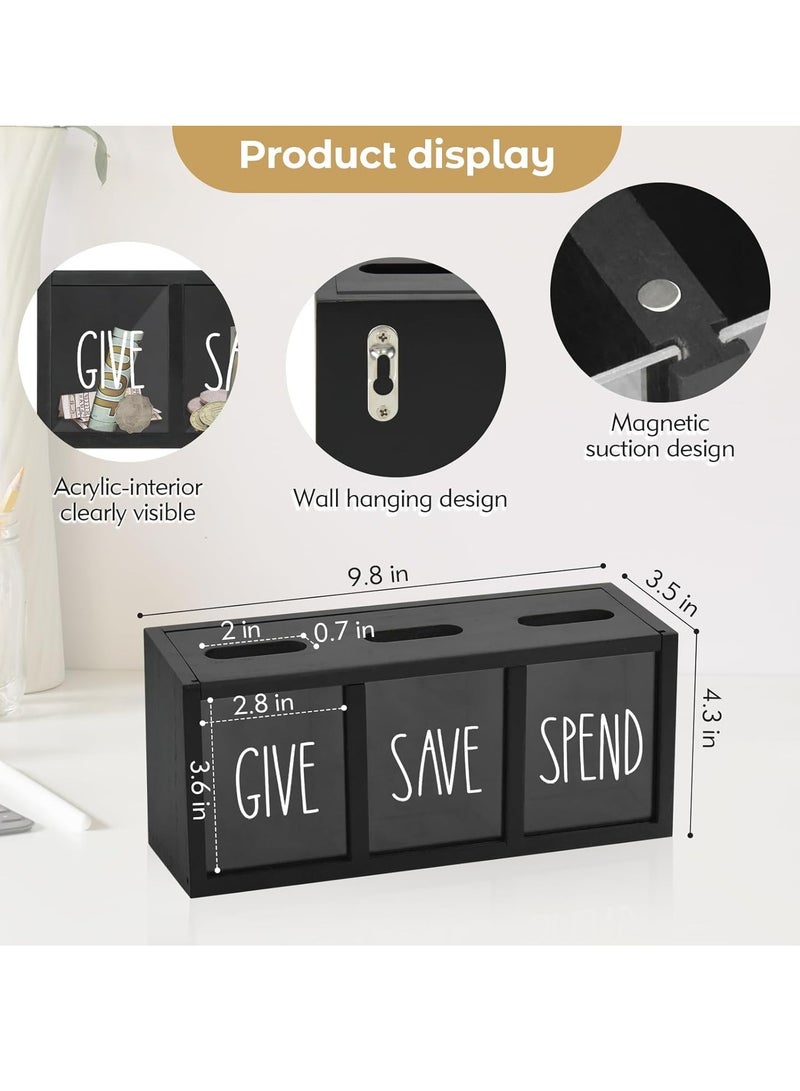 Relex Wooden Piggy Bank for Adults Kids, Money Saving Box, Sturdy Money Saving Jar for Cash Coin, Visualized Piggy Bank for Bedroom, Living Room, Laundry Room, Countertop, Box for Change Storage(Black) - Image 3