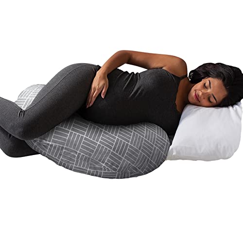 Boppy Cuddle Pregnancy Pillow - Compact Ergonomic Maternity Pillow, Versatile Support, Great Side Sleeper Pillow, Washable, with Cooling Rayon Cover - Gray Basket Weave - Image 1