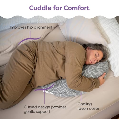 Boppy Cuddle Pregnancy Pillow - Compact Ergonomic Maternity Pillow, Versatile Support, Great Side Sleeper Pillow, Washable, with Cooling Rayon Cover - Gray Basket Weave - Image 3