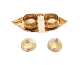 Pass Pass passpass Brass Chandan Roli Tika Chopda Set | Chawal Akshat Haldi Dibbi | Kumkum Holder Box with Lid & Attached Puja Thali | Brass Sindoor Box - Image 2