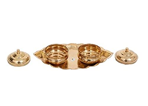 Pass Pass passpass Brass Chandan Roli Tika Chopda Set | Chawal Akshat Haldi Dibbi | Kumkum Holder Box with Lid & Attached Puja Thali | Brass Sindoor Box - Image 5