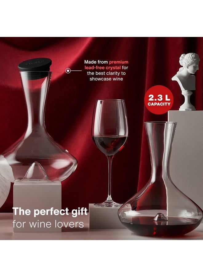 Vintorio Citadel Wine Decanter - Artisanally Hand Blown Lead-Free Crystal Glass - Premium Red and White Wine Carafe Set with Aerating Punt and Silicone Stopper - Image 2