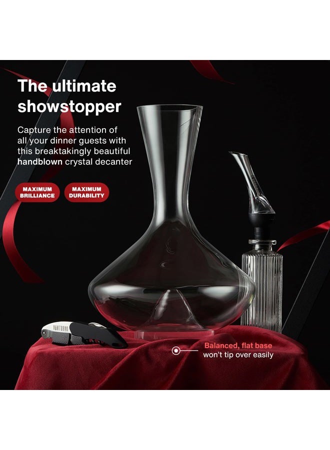 Vintorio Citadel Wine Decanter - Artisanally Hand Blown Lead-Free Crystal Glass - Premium Red and White Wine Carafe Set with Aerating Punt and Silicone Stopper - Image 3