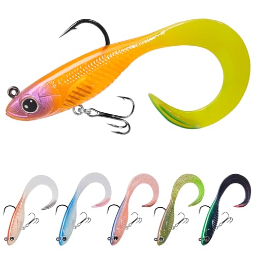 TRUSCEND Duramax Easy Catch TPE Soft Fishing Lures with BKK Hooks Trembly Sinking and Vibrating Swim for More Bites Prerigged TearResistant Swimbaits for Bass Trout Crappie Freshwater Saltwater - Image 1