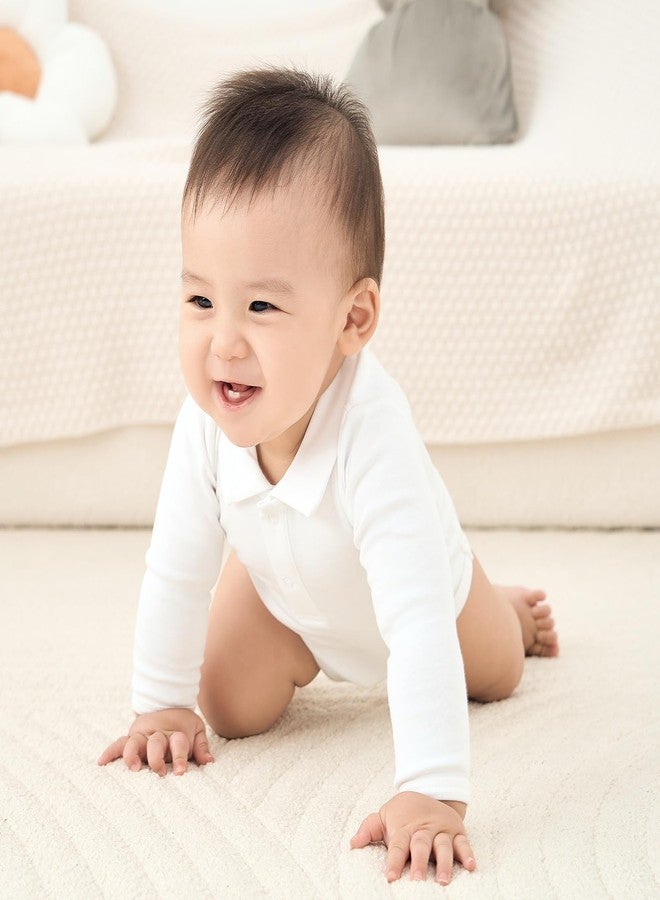 PureBorn بدلة بولو للأطفال الرضع من بيوربورن قطن عضوي بأكمام طويلة بيضاء 18-24 شهر - Image 2