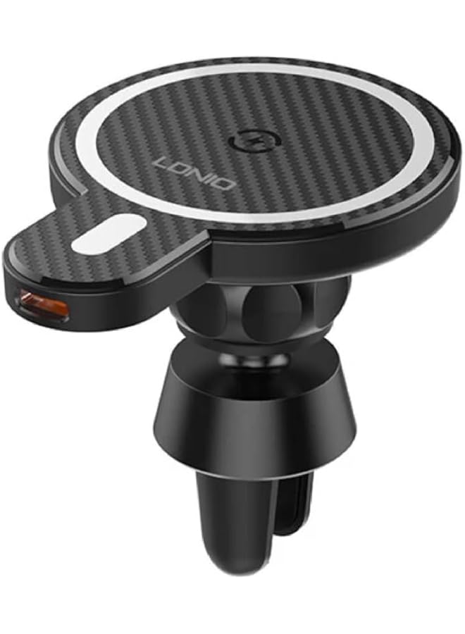LDNIO Wireless Magnetic Car Mount Phone Holder 15W Fast Wireless Charging Car Charger Air Vent Mount 3 In 1 - Image 4