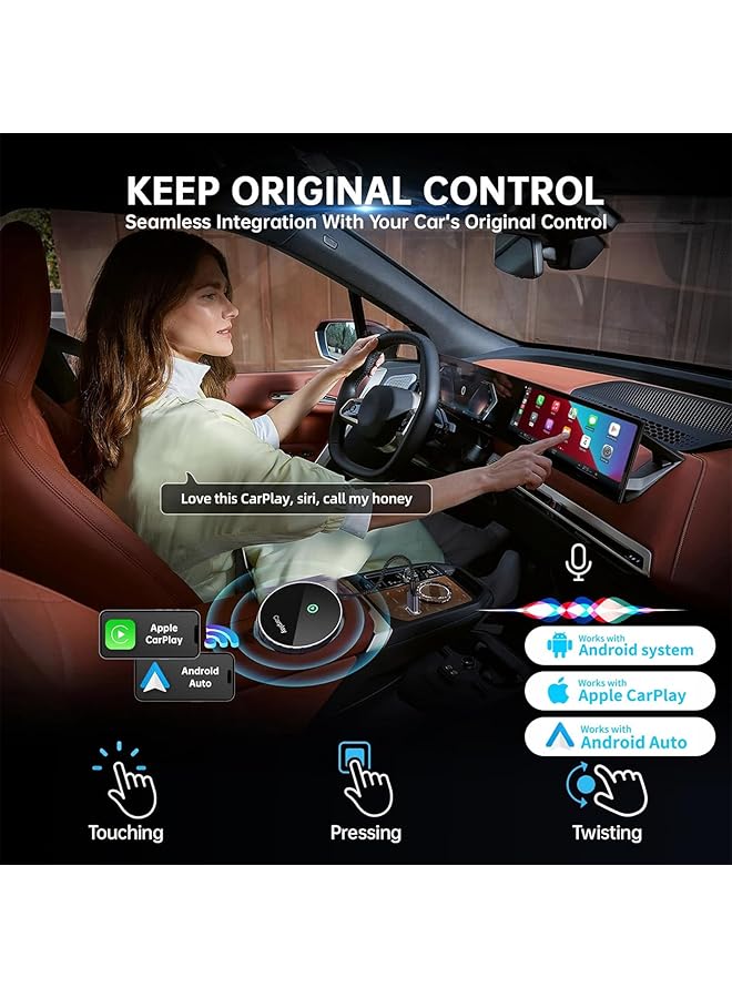 لينجي محول لينجي 2 في 1 لاسلكي كار بلاي لأجهزة آيفون وأندرويد أوتو، دونجل يحول كار بلاي السلكي الأصلي إلى لاسلكي، وصل وشغّل كار بلاي، اتصال واي فاي تلقائي بتردد 5.8 جيجاهرتز، تحديث عبر الإنترنت - Image 2