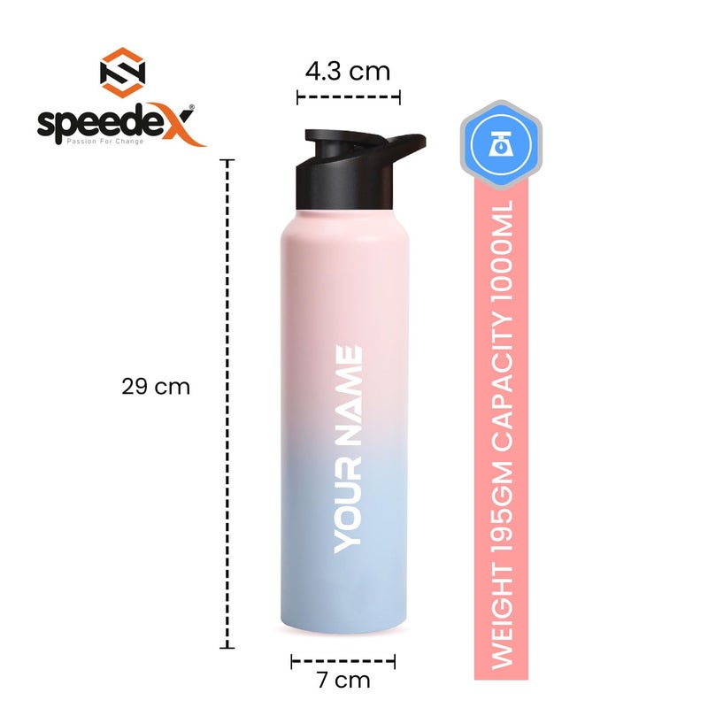Speedex زجاجة ماء من الفولاذ المقاوم للصدأ مخصصة باللونين الوردي والأزرق سعة 1 لتر مع غطاء شفاط - مقاومة للتسرب، خفيفة الوزن، متينة | للأطفال، البالغين، المكتب، المدرسة، والسفر (1000 مل) - Image 4