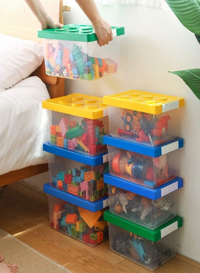 loobuu Plastic Storage Bins with Lids - Stackable Toy Storage Organizer Box Set of 2, Toy Chests with Compatible Building Baseplate and Lid, Storage Container for Building Bricks - Red+Blue - Image 5