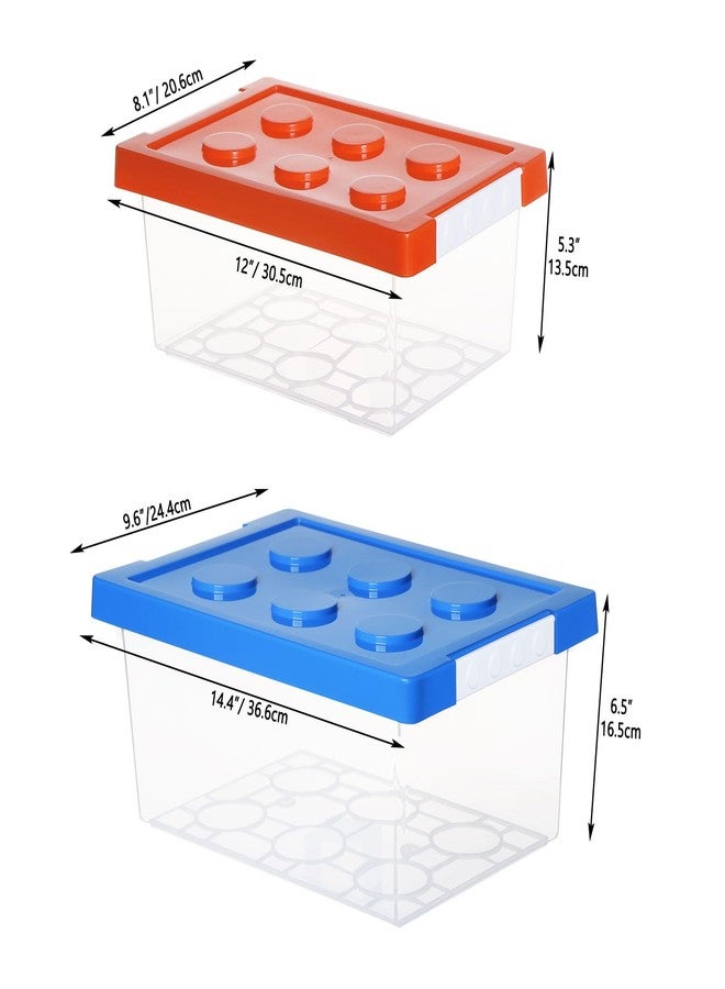 loobuu Plastic Storage Bins with Lids - Stackable Toy Storage Organizer Box Set of 2, Toy Chests with Compatible Building Baseplate and Lid, Storage Container for Building Bricks - Red+Blue - Image 2