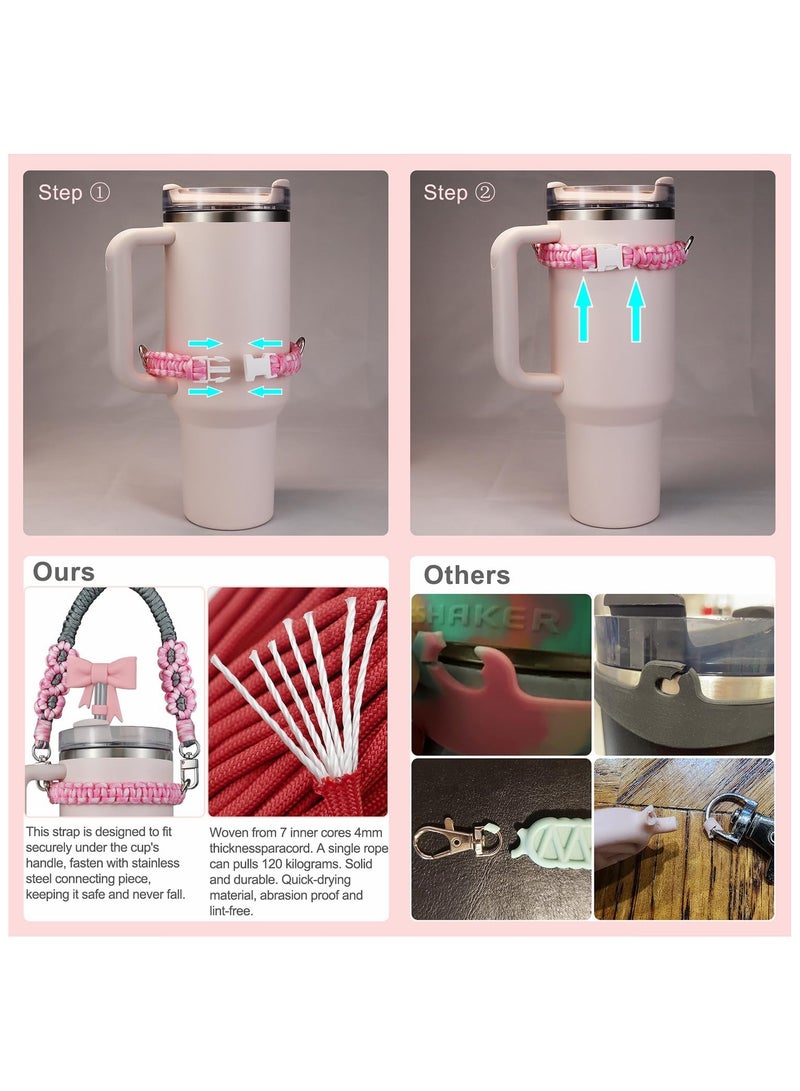 JOSQUEWNN 9PCS Water Bottle Accessories Set for Stanley Cup 30oz & 40oz Tumblers Includes Straw Cover Topper, Boot Strap Lanyard and Charms.Pink.  - Image 3
