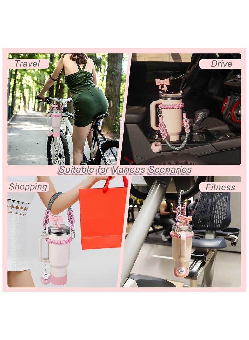 JOSQUEWNN 9PCS Water Bottle Accessories Set for Stanley Cup 30oz & 40oz Tumblers Includes Straw Cover Topper, Boot Strap Lanyard and Charms.Pink.  - Image 5