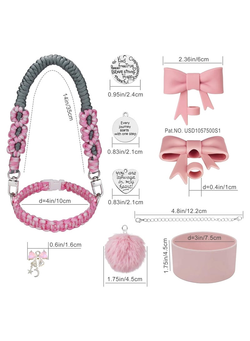 JOSQUEWNN 9PCS Water Bottle Accessories Set for Stanley Cup 30oz & 40oz Tumblers Includes Straw Cover Topper, Boot Strap Lanyard and Charms.Pink.  - Image 2