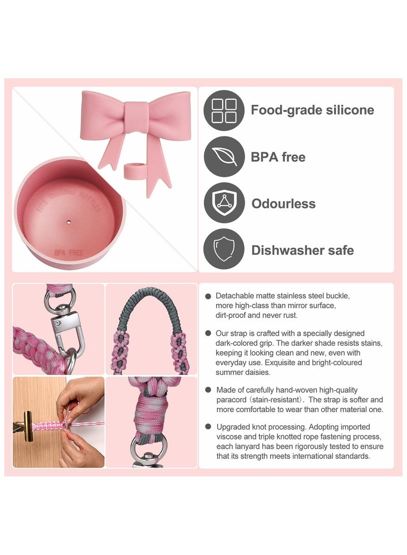 JOSQUEWNN 9PCS Water Bottle Accessories Set for Stanley Cup 30oz & 40oz Tumblers Includes Straw Cover Topper, Boot Strap Lanyard and Charms.Pink.  - Image 4
