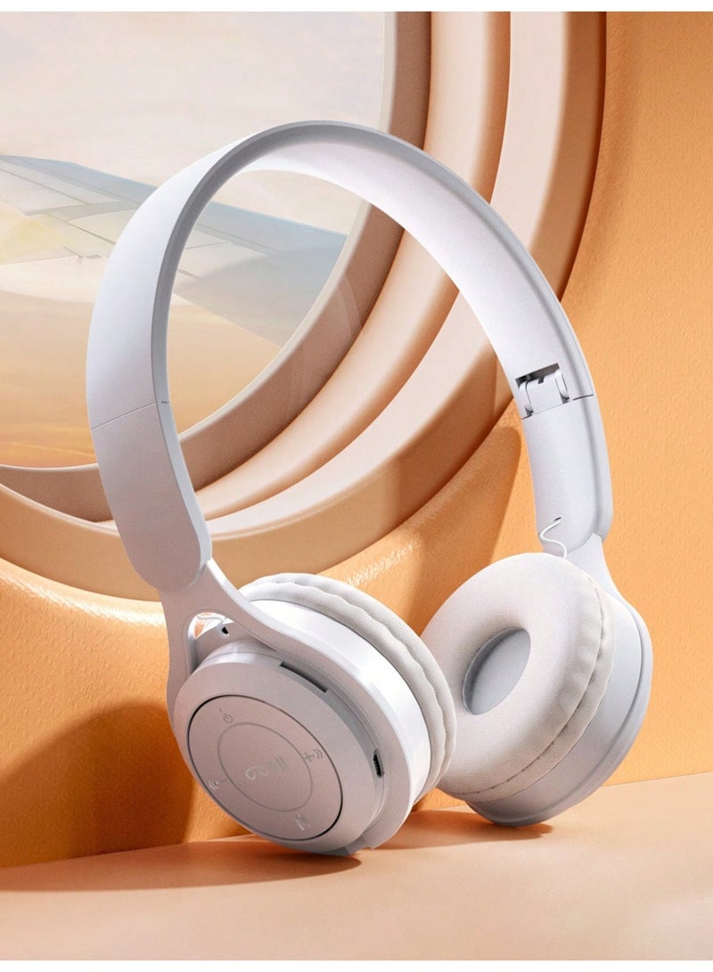 Wireless Headphones, Foldable Stereo Headset with Soft Ear Cushions, Built-in Mic, Deep Bass Sound, Music & Call Control, TF Card and AUX Support, Lightweight Headphones for Travel, Study and Daily Use, WhiteWireless Headphones, Foldable Stereo Headset with Soft Ear Cushions, Built-in Mic, Deep Bass Sound, Music & Call Control, TF Card and AUX Support, Lightweight Headphones for Travel, Study and Daily Use, White - Image 1